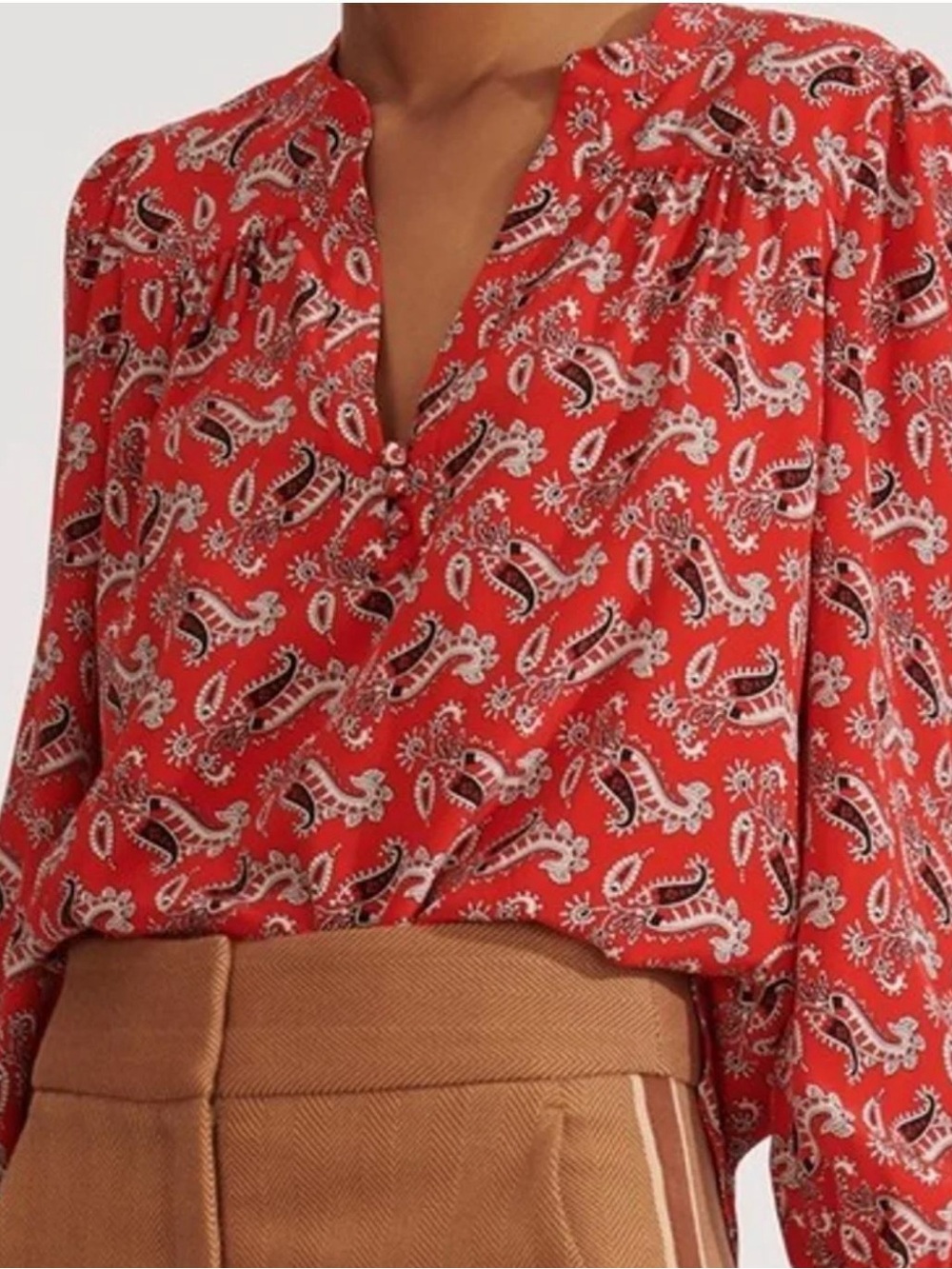 Women's Red Paisley V-Neck Blouse